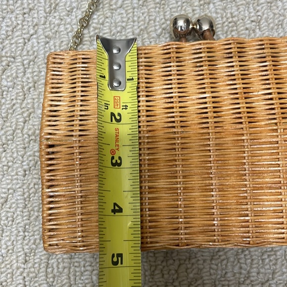 NWT Serpui Gisele Bag Wicker Light Honey White Leather Trim Gold Chain - Picture 6 of 12